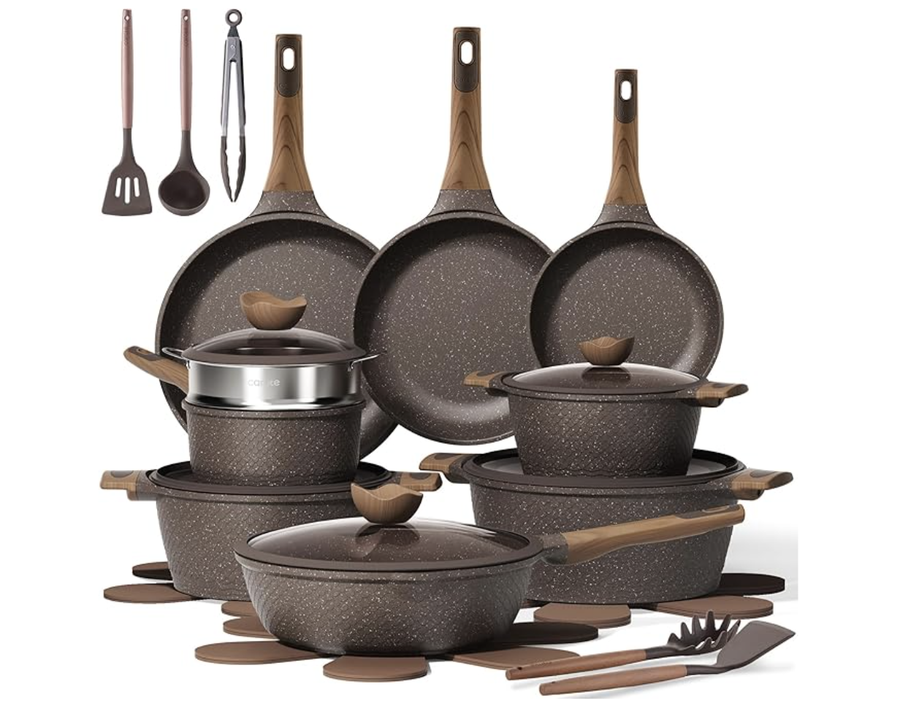CAROTE 26pc Pots and Pans Nonstick Cookware Set (Brown)