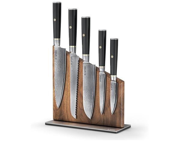 Yatoshi Magnetic Kitchen Knife Block Set (Black/Gold Damascus, 6pc) 1